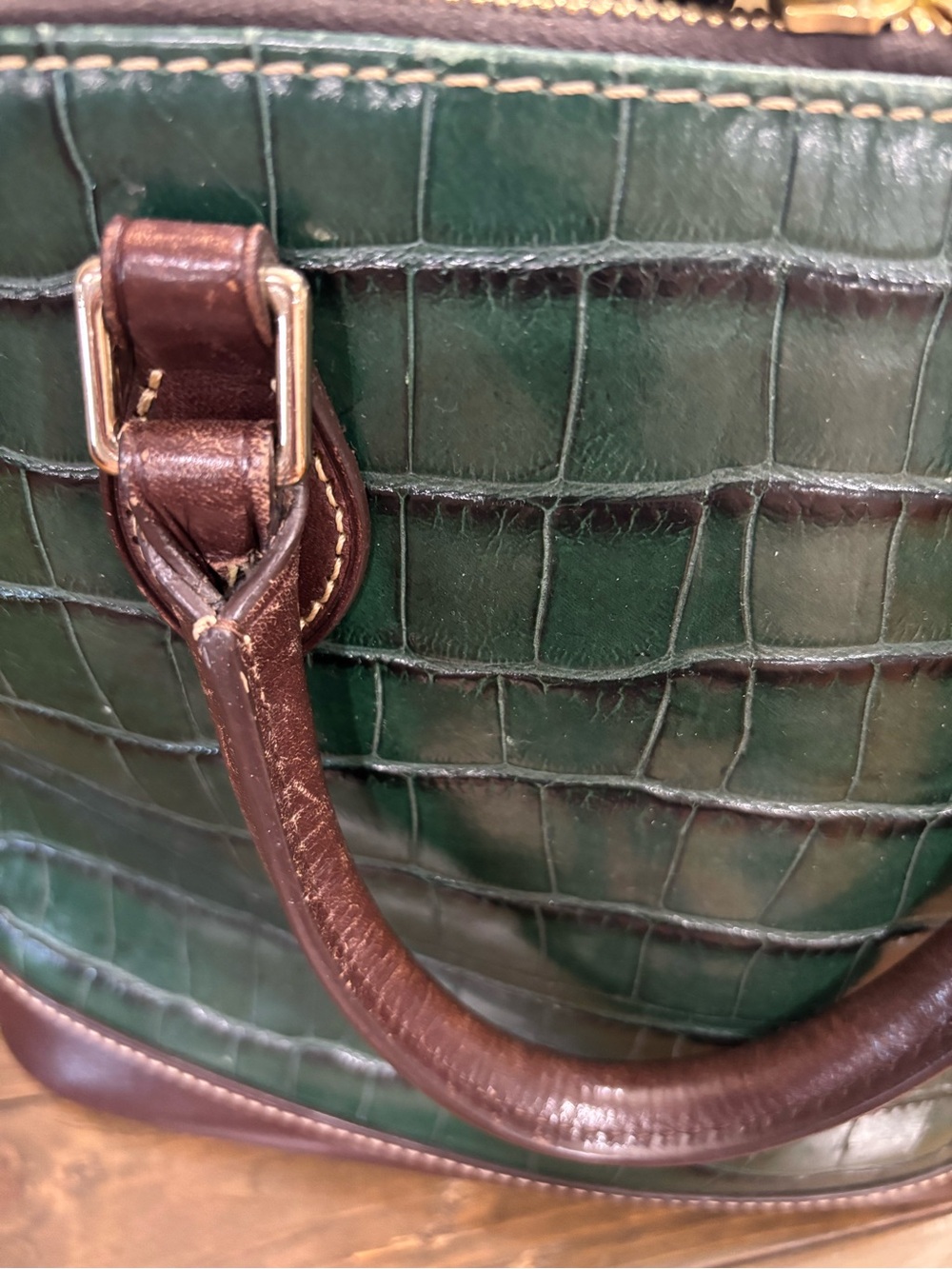 Dooney & Bourke Oakdale Zip Zip Satchel in Green Croc-Embossed Leather - Picture 8 of 15